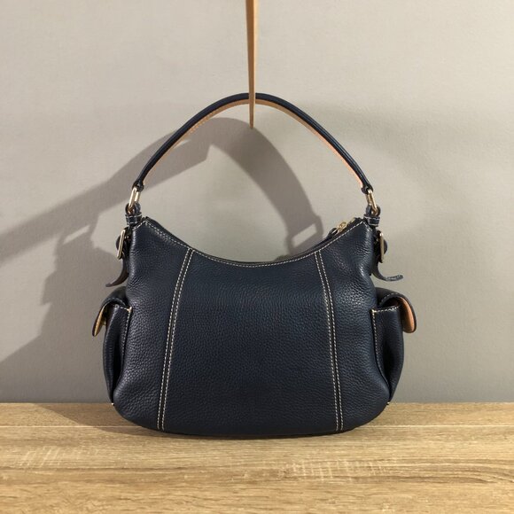 Dooney & Bourke Pebbled Grain Leather Portofino Hobo Navy Shoulder Bag - Picture 2 of 16